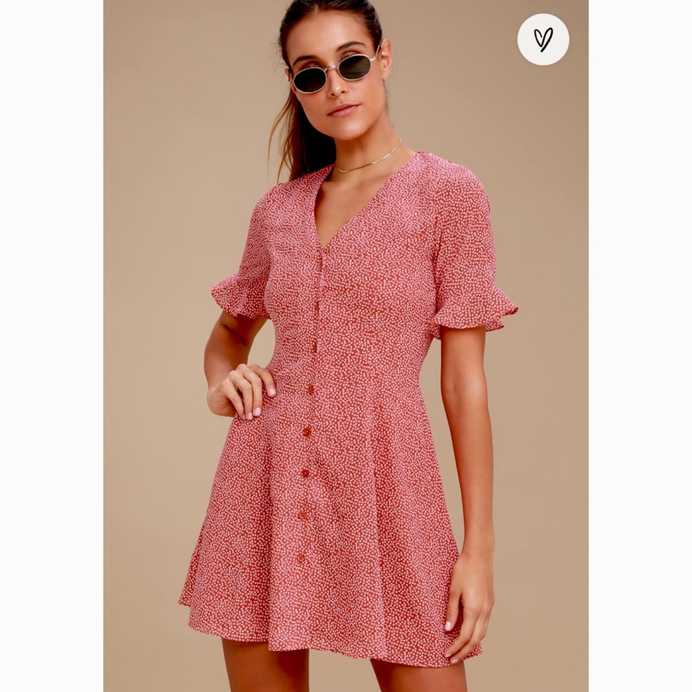 Lulus Castana Dot Button Up Dress